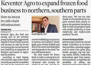 Keventer Agro to Expand Frozen Food Business to Northern , Southern Parts